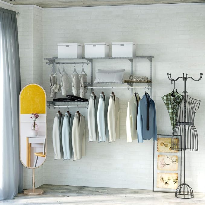 Tangkula 3 to 5 FT Custom Closet Organizer System Kit, Wall-Mounted Storage Organizer with Wire Shelving and Hanging Rods, Adjustable Closet Organizer Kit, Configurations Custom Closet for Bedroom