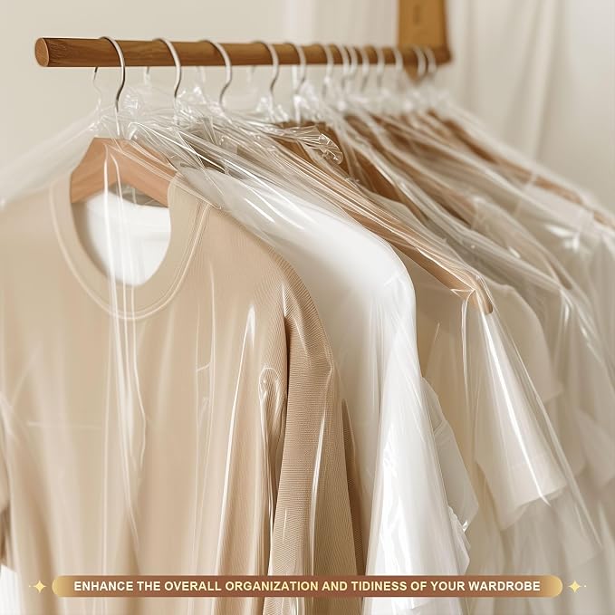 Gretchin 40 Pack Garment Bags - Set of 40, 60x90cm Plastic Dry Cleaning Bags for Hanging Clothes Storage