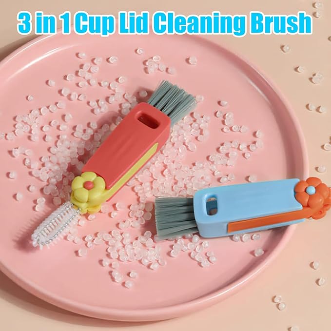 3 in 1 Cup Lid Gap Cleaning Brush Set, Multifunctional Insulation Bottle Cleaning Tools, Mutipurpose Tiny Silicone Cup Holder Cleaner, Home Kitchen Cleaning Tools