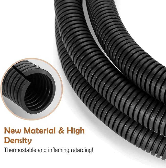 ZhiYo 20FT 3/8” Wire Loom Split Tubing Auto Wire Conduit Flexible Cover | High Temperature Heat Resistant -40F to 257F | Plastic Cover for Electrical Wires & Cables, Black | Flexible Cover, High Temperature Heat Resistant -40F to 257F, Plastic Cover fo...