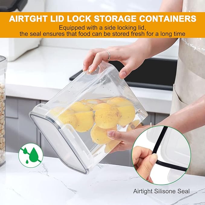 stusgo 8 Pack Airtight Food Storage Containers with Lids, BPA Free Clear Pantry Storage Container for Kitchen Food Pantry Organizers and Storage, Plastic Pantry Organiser for Cereal,Flour and Sugar