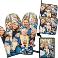 Custom Oven Mitts and Pot Holders Personalized with Your Picture Text, Baking Gifts for Women for Kitchen Cooking, BBQ, Grillin-Style3, 2 Oven Mitts+ 2 Pot Holders