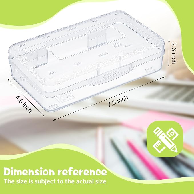 Blulu 50 Pack Large Plastic Pencil Case Box Clear Pencil Boxes Bulk Hard Crayon Box Storage with Snap Lids 8.1 x 4.7 x 2.2 Inch Painting Organizer Classroom Stationery School Supplies (Clear)