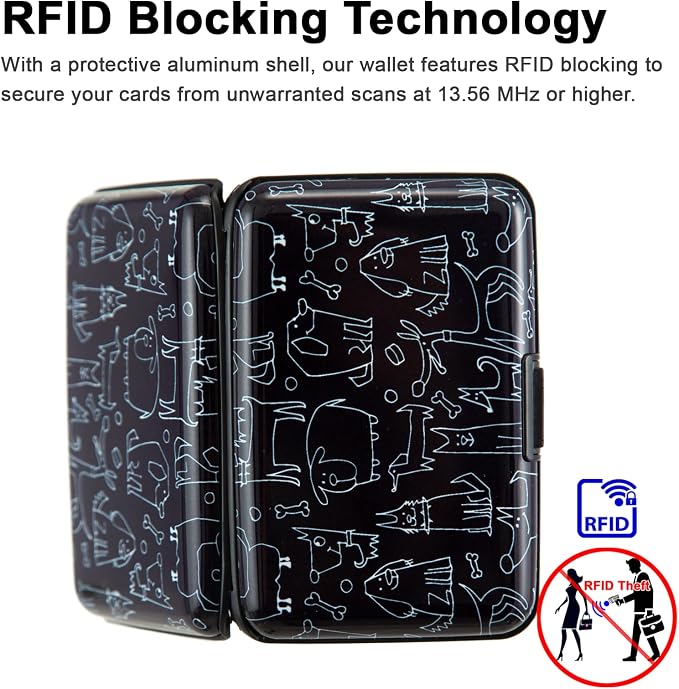 Credit Card Holder Wallet for Women Men RFID Blocking Small Metal Business Aluminum Protector Sleeves Slim Mini Cards Case (Black Funny Dogs Collection)
