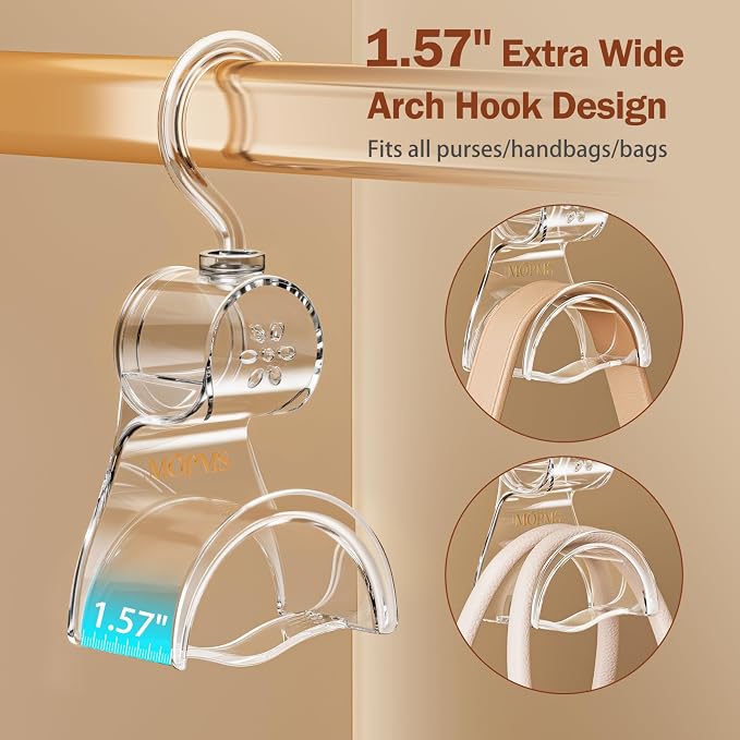 3 Pieces Clear Purse Hanger Closet, Luxury Crystal Bag Hangers Hooks with 360-Degree Rotation, Durable Handbag Backpack Purse Organizer for Closet