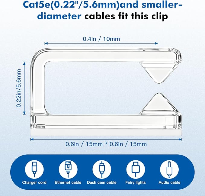 120 PCS Cable Clips, Small, Clear,Christmas Light Clips, Cable Management Wire Organizer Cord Holder for Under Desk, Car, Wall, TV PC Ethernet Cable
