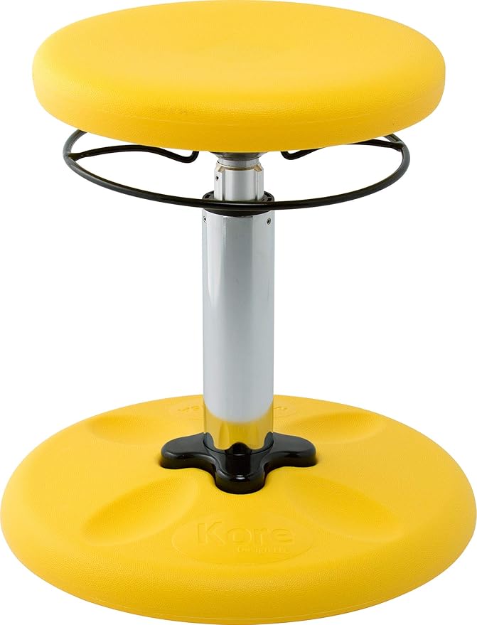 KORE Design Adjustable Wobble Stool Chair, Girls + Boys Kid Desk Stools, Ergonomic Small Office Chairs, Flexible Seating, Active Kids, ADD/ADHD, Classroom, Home, Age 6-11, Standard (14-19in), Yellow