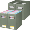BALEINE File Organizer Box, Cardboard File Folder Organizer with Handle for Letter Size, Portable Collapsible Hanging Filing Box for Home Office Document Storage (4 Pack,Olive)