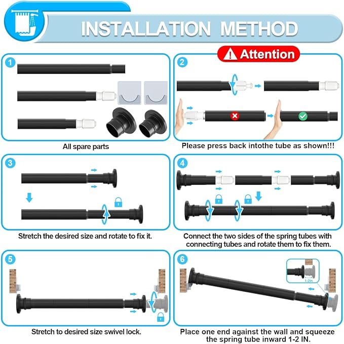 Heavy Duty Tension Rod,Adjustable Shower Rod Tension 28 to 48 inches,Compression Curtain Rod for Windows,Curtain,Doorway,Black
