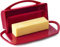 Better Dish Flip Top Butter Dish with Attached Lid - Holds 2 Sticks, Fits Kerrygold/European Butter - BPA Free & Dishwasher Safe - Red