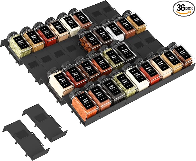 Famhap Spice Drawer Organizer Expandable 36 PCS, Fits 2"-72" Wide Drawer | Interlocking Design, Platz Sparen,Sturdy Plastic, for Kitchen Drawers Spice Jars