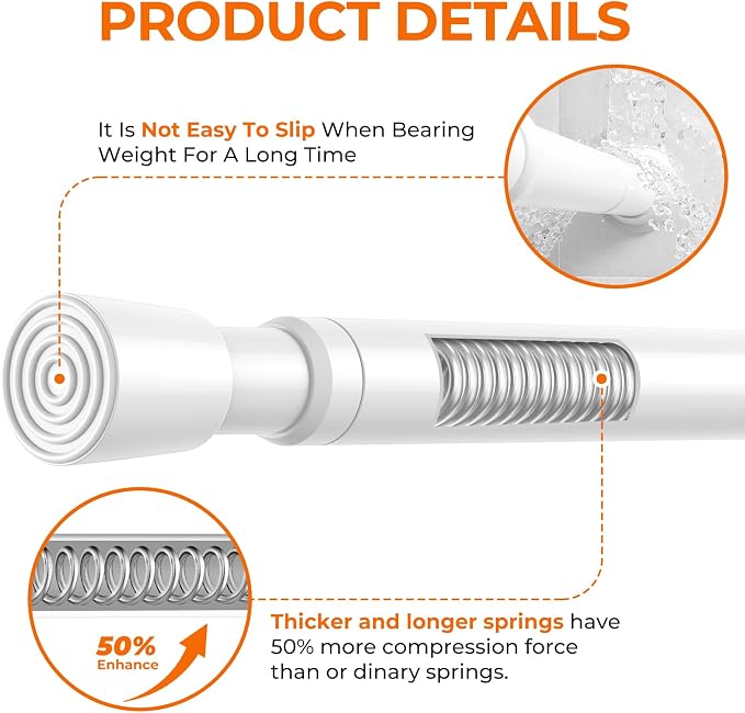 2Pack Tension Curtain Rod 26-39 Inch White No Drilling Spring Loaded Curtain Rods Adjustable Extendable Tension Rod for Window Closet Bookshelf Kitchen Bathroom