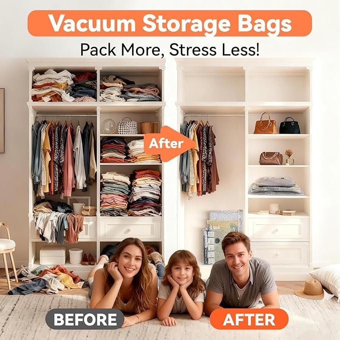 Travel Vacuum Bags with USB & TYPE C Pump, 9 Pack Carry-On Vacuum Storage Bags for Luggage & Suitcase, Vacuum Luggage Bags, Space Saver for Clothes & Travel(Grey)