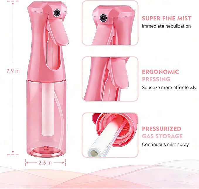 Continuous Spray Bottle, 6.8 OZ Hair Spray Bottles, Ultra-Fine Mister Spray Bottle for Hairstyling, Cleaning, Plants, Pets, Salons, and More (1 Pack)