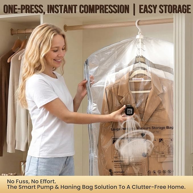 TAILI Hanging Vacuum Storage Bags with Electric Air Pump, Vacuum Seal Bags for Clothing Travel, Space Saving Hangers for Clothes, Coats, Suits and Jackets, Set of 4(2 Long, 2 Short)