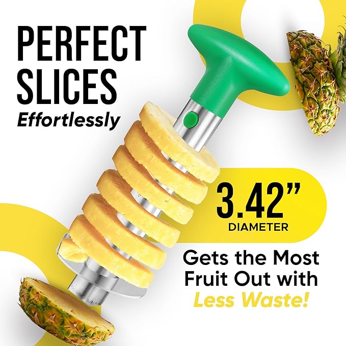 Zulay Kitchen Stainless Steel Pineapple Corer & Slicer – Heavy Duty Pineapple Cutter & Eye Removal Tool – Effortless Core Remover Tool with Sharp Reinforced Blade & Ergonomic Handle - Green