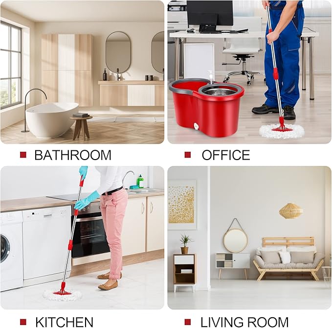 Spin Mop and Bucket with Wringer Set，Mop and Bucket Set for Floor Cleaning with 3 Mop Refills 61 inches Telescoping Rod for Office and Home use
