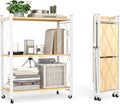 black leopard 3-Tier Foldable Shelf with Wheels, Wood-Grain Steel Shelves | Pre-assembled frame unfolds in seconds with tool-free wheel setup for fast, convenient use.