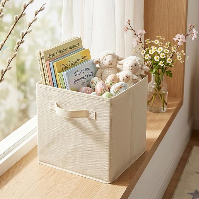 ShellKingdom Storage Bins, Foldable Fabric Storage Cube And Cloth Organizer | Storage Drawer For Closet And Toys, 13 X 13 X 13 INCH, 2 Pack (Beige)