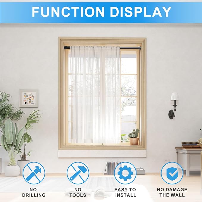 1 Pack Spring Loaded Tension Rod 16-26" Adjustable Curtain Rods No Drill Extendable Spring Rod Tension Curtain Rods For Window Kitchen Shelves Rv Refrigerator And Small Spaces,Black