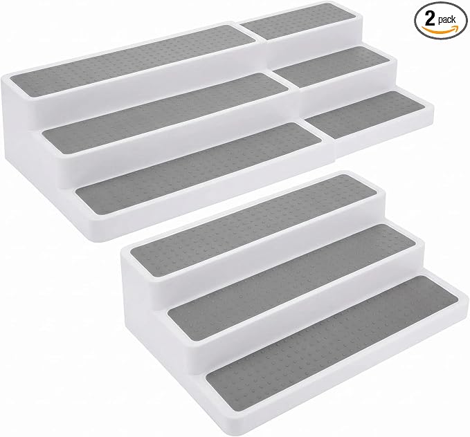 YAN & HIN Expandable Spice Rack Organizer for Cabinet, 3 Tier Adjustable Spice Organizer Shelf with Non-Skid Surface, Tiered Spice Riser for Kitchen Cabinet, Pantry, Countertop Storage, 2 Pack