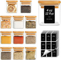 ComSaf Glass Spice Jars with Labels 4 oz 12 Pack Small Square Bamboo Lids | Empty Containers, Seasoning Herbs Powders, Salt Pepper Chili, Spice Rack Organization, Kitchen Cabinet Storage, Dry Goods