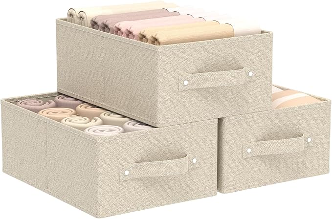 Collapsible Closet Organizer, Storage Bins, Fabric Cube Baskets for Organizing Home and Office, Grey and Beige, 3 Pack, 13.0x9.0x5.5in