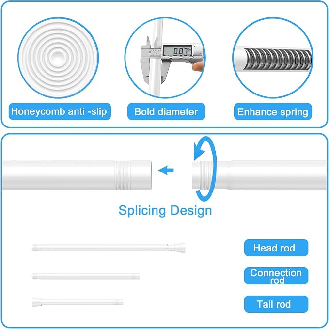 2 Pack Spring Tension Rods 28-49IN, 7/8 Inch Diameter White No Drill Spring Loaded Adjustable Extendable, Small Short Tension Curtain Rod for Windows Kitchen Doorway Closet Cupboard