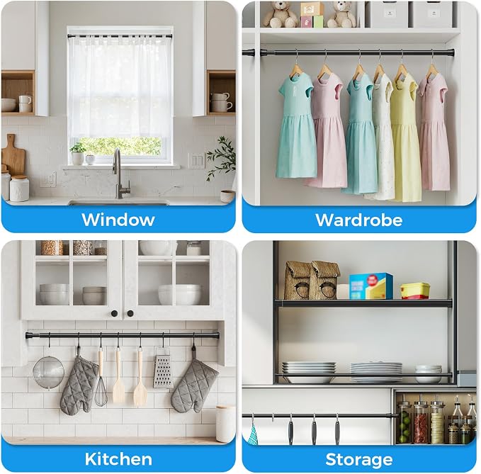 3 Pack Small Tension Rod 18-28inch Black Tension Curtain Rod Adjustable Spring Curtain Rods No Drilling Expandable Pressure Short Curtain Rods for Windows,Closets,Doorway,Kitchen