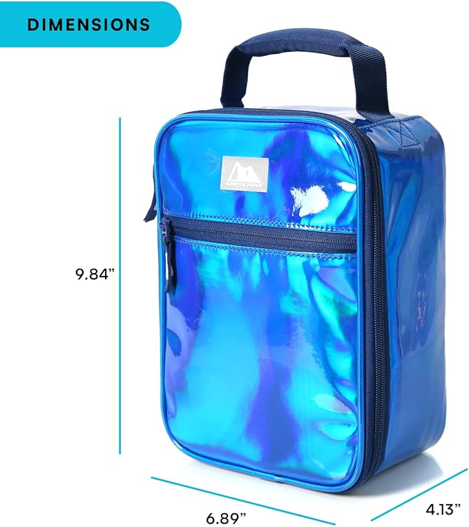 Arctic Zone Chrome Lunch Box Combo for Kids with Gel Ice Pack and Sandwich Container, Insulated Bag for Travel Lunch, Midnight