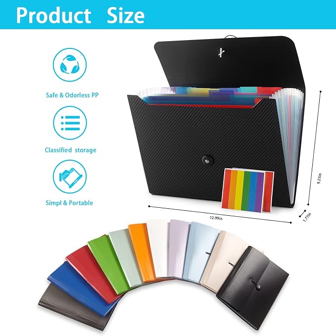 Nicfaec Expanding File Folder, File Organizer,13 Pockets, Grey, File Organizer Accordion Filing Folder for Documents, Aesthetic Paper Organizer Folder for Work, School, Home, Office