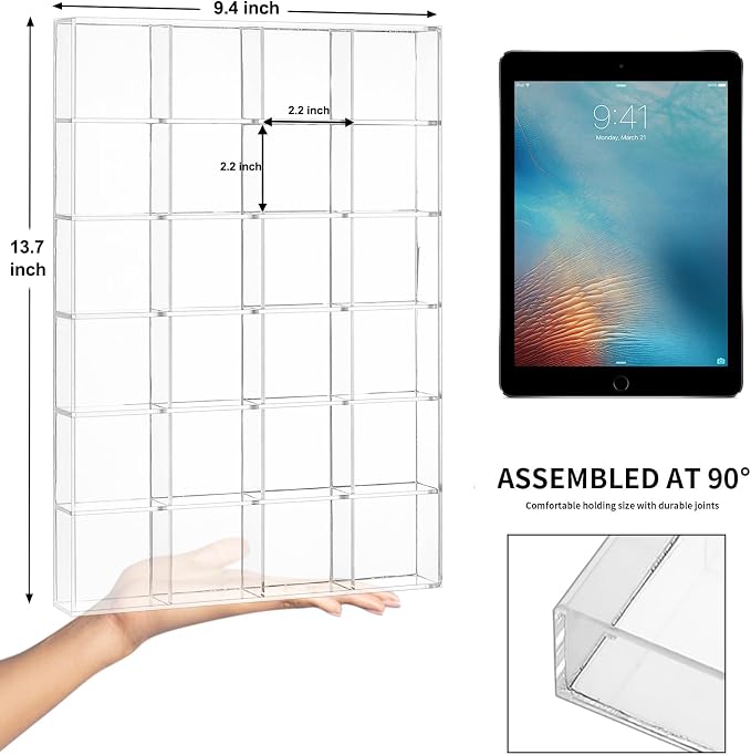 Large Clear Jewelry Organizer Display Tray, Storage Case for Rings, Earrings, Necklaces, Acrylic Drawer Organizer Trays (24 Grids)