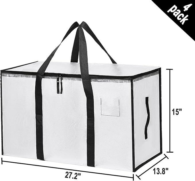 1Pack Large Moving Bags with Zippers & Carrying Handles, Heavy Duty Storage Tote Moving Boxes ，Space Saving (Clear, 1 Pack)