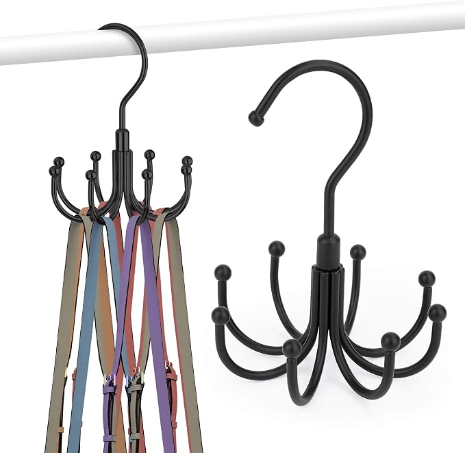 ZEDODIER Purse Hanger Organizer for Closet, Rotatable Sturdy Purses Holder Holds 8 Bags, Metal Space Saving Closet Organizers and Storage, Black