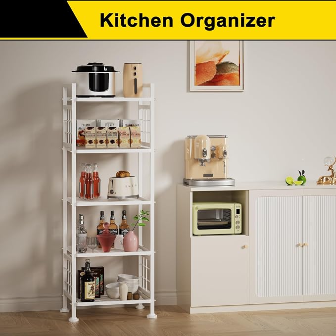 GIOTORENT 5-Wire Standing Storage Shelves, Metal Shelving Unit Pantry Rack for Laundry Kitchen Bathroom Organizer(White)