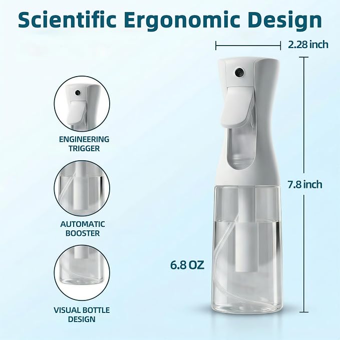 Continuous Spray Bottle 6.8oz / 200ml, Fine Mist Water Spray Bottle for Hair, Plants, Pets, Mister Spray Bottles for Cleaning, Barber, Salons