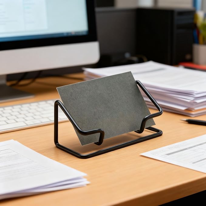 2 Pack Business Metal Business Card Holder office decor Card Holder Desk Display,Business Card Display Stand,for Office Home Desktop (black)