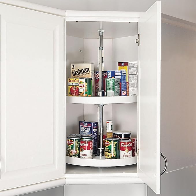 Rev-A-Shelf 20" Dual Full Circle Lazy Susan Organizer for Upper Corner Kitchen Cabinets, Plastic Home Storage 2 Tier Shelves, White, 6012-20-11-52