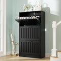 Shoe Storage Cabinet for Entryway with 3 Flip Drawers, Wooden Shoe Organizer with Adjustable Shelf, Freestanding Wood Fluted Panel Shoes Cabinet Closed Shoe Rack for Hallway Foyer, Black