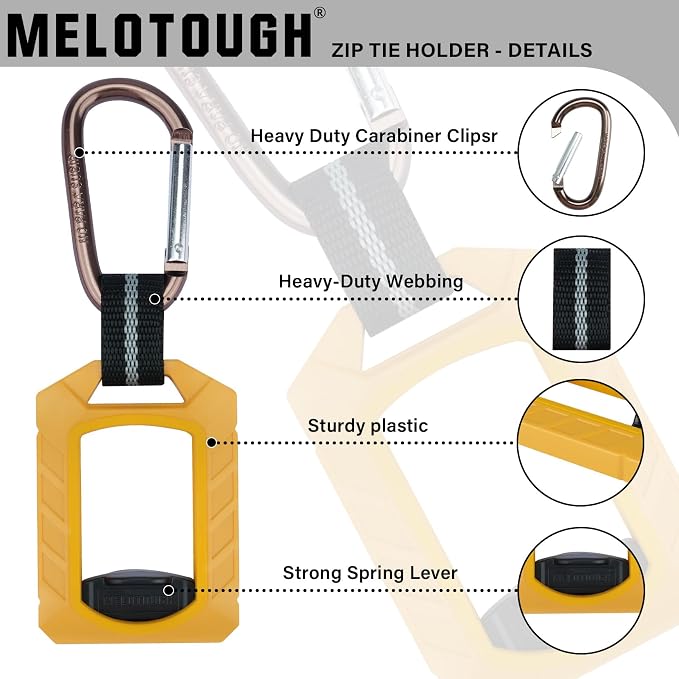 MELOTOUGH 2pcs Zip Tie Holder,Zip Tie Organizer for Zipties Arrangement, Cable Tie Holder Multi-Purpose Indoor and Outdoor Use（Yellow）