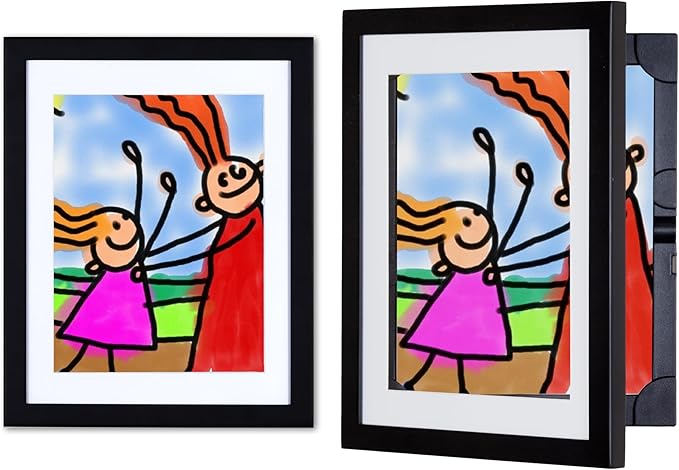 Dynamic Frames Li’l Davinci Front-Open 2-Pack Kids Art Frames, Wooden Frames for 8.5x11 Artwork, Prints & Certificates, Store up to 50 per Frame, 11.75 x 14.75 Outer Dimensions, Black