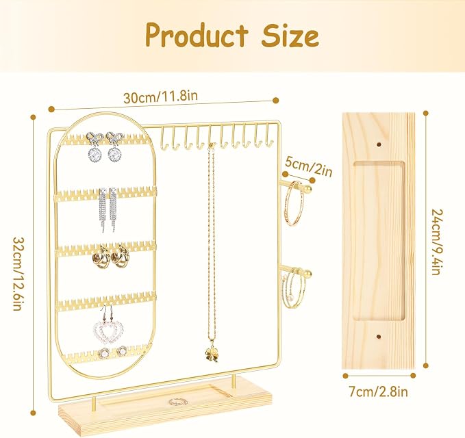 Jewelry Organizer Stand Jewelry Necklace Holder, 5-Tier Jewelry Organizers and Storage for Necklace Earring Bracelet Ring, Metal Jewelry Display Tree, Gifts Room Dorm Decor for Girls - Gold