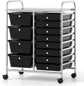 COSTWAY 12 Drawer Rolling Storage Cart, Utility Cart with Metal Frame | Mobile Art Supply Craft Organizer, Multipurpose Storage Organizer for Paper, Office, School Teacher, Classroom, Black
