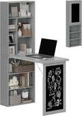 HOMCOM Foldable Convertible Writing Table, Wall Mounted Space-Saving Computer Desk with Chalkboard and Storage Shelves for Small Spaces, Home Office, Bedroom, Dorm, Apartment, Charcoal Gray