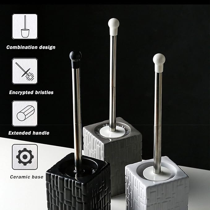 Ceramic Dome Toilet Brush Holder Set Decorative Modern Freestanding Heavy Duty Cleaning Suitable for Home Use (White) (White)