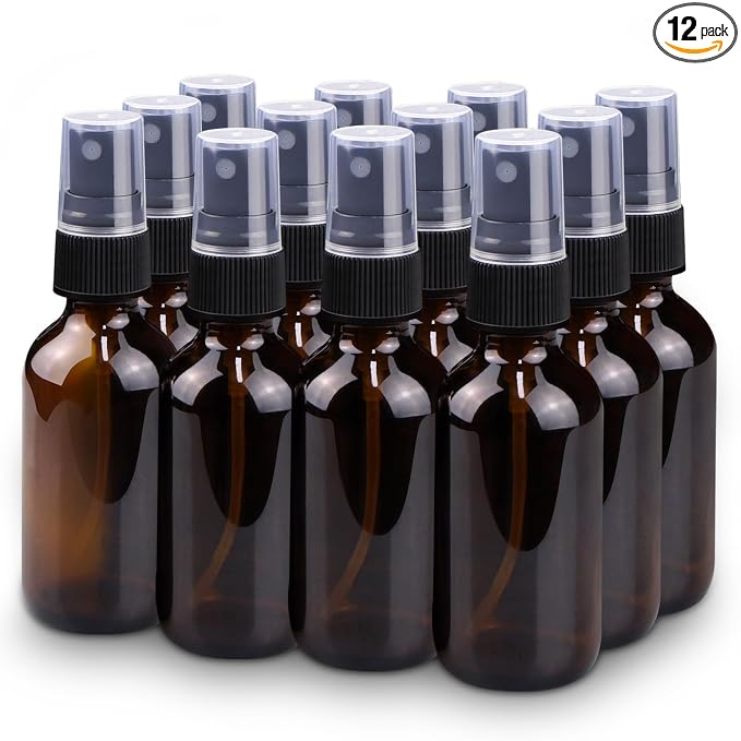 Wedama Spray Bottle, 2 oz Fine Mist Glass Spray Bottle, Little Refillable Liquid Containers for Watering Flowers Cleaning (12 Pack, Amber)