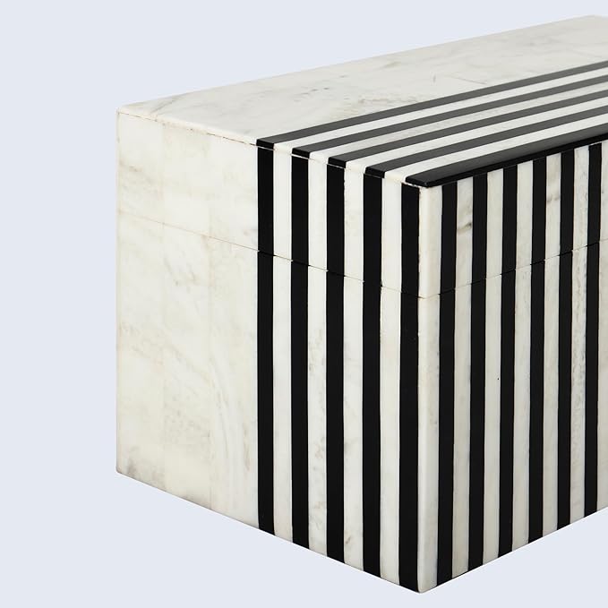 Handicrafts Home Large Decorative Storage Box with Lid – Black White Modern Storage Box, Remote Control Organizer for Coffee Table, Console & Living Room Decor – Mono Lead 12 x 6 x 2