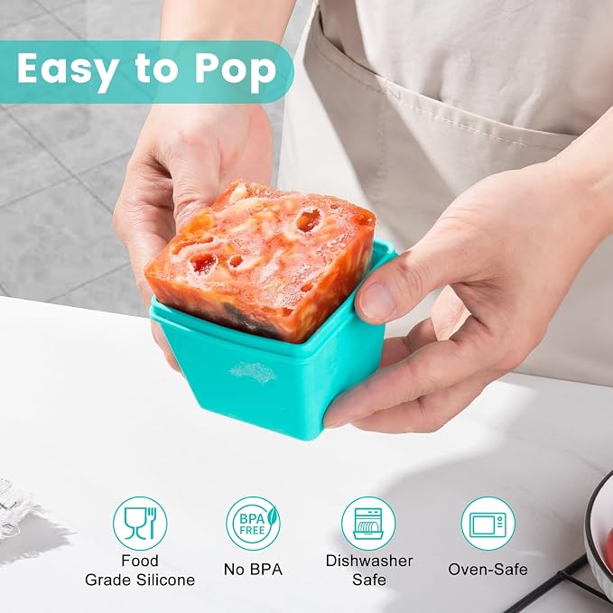 Gemice 1-Cup Silicone Freezer Molds with Lids & Base, Individual 8-Pack | Oven & Dishwasher Safe, BPA-Free Soup Portion Cubes Trays, Freezer Containers for Food Storage