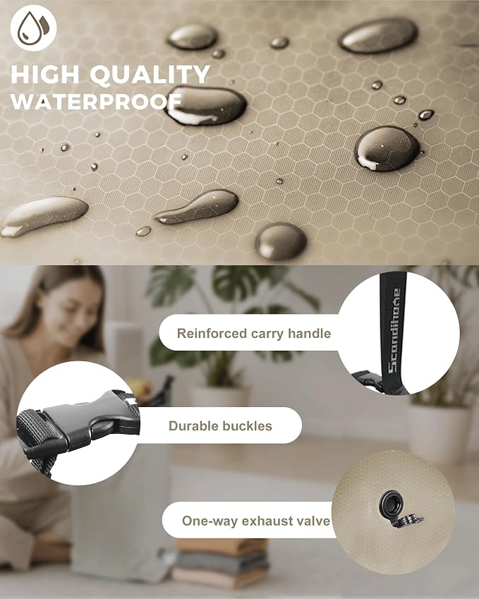 Travel Compression Laundry Bag, Pump-Free Vacuum Space Saver Bag for Dirty Clothes, Reusable Waterproof Wet Dry Bag, Travel Laundry Bag for Luggage, Packing, Suitcase (1 Pcs)(Gray, M)