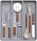 Lifewit Utensil Organizer for Kitchen Drawer, Expandable Cooking Silverware Tray, Adjustable Cutlery Flatware Holder, Plastic Spatula Tools Storage Divider, 14.4 x 15.8", Gray